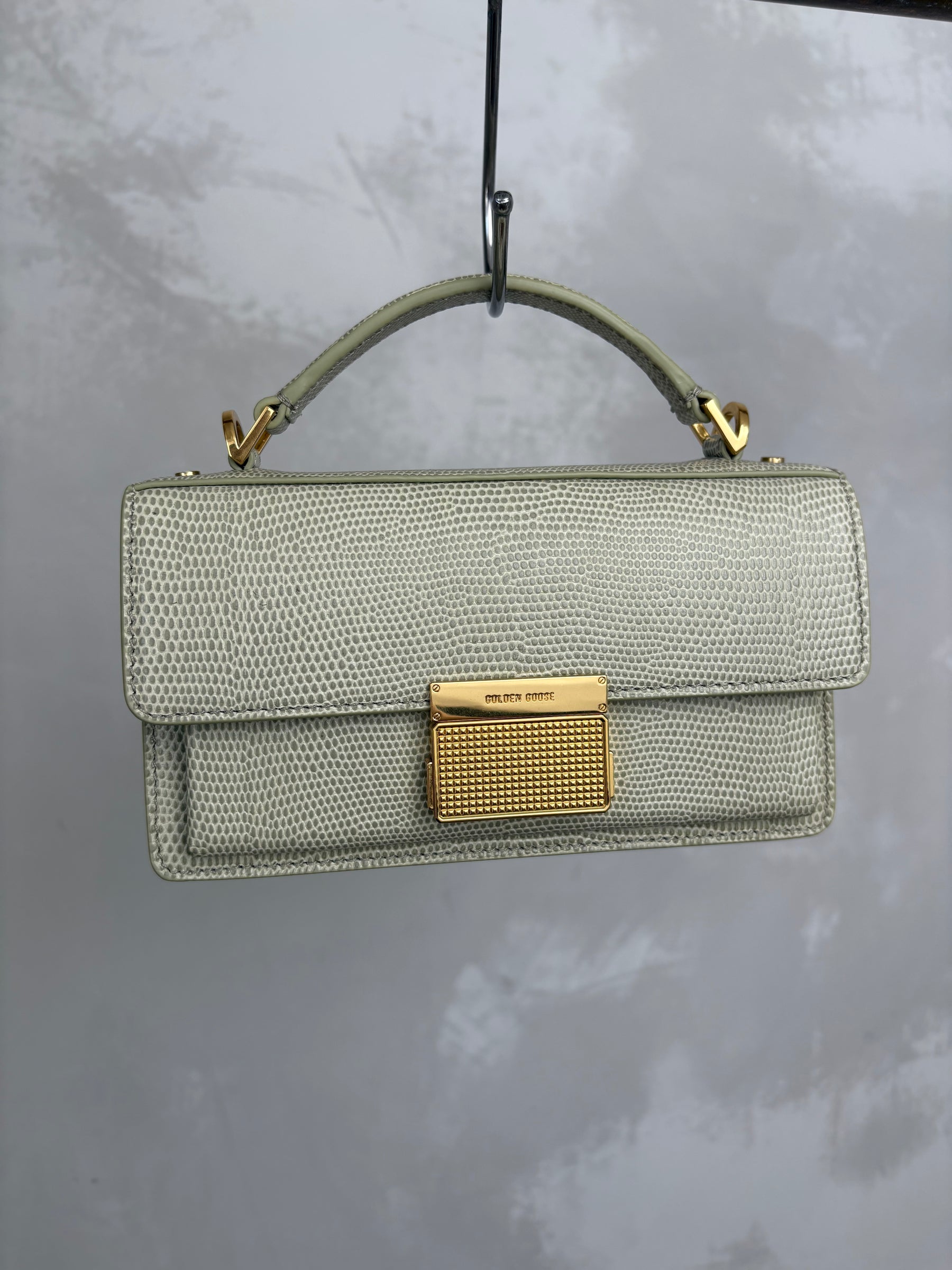 Golden Goose Sage Lizard Embossed Mini Top Handle Crossbody Bag