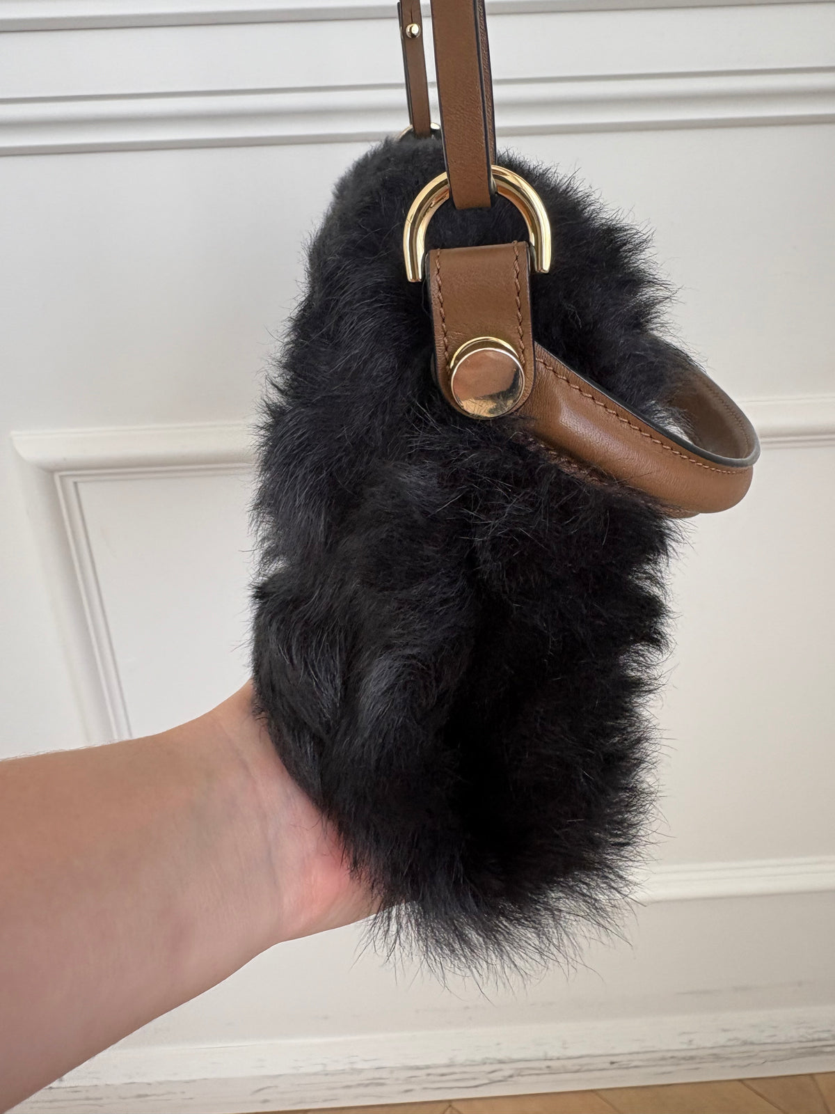 Scanlan Theodore Shearling Flap Bag With Shoulder Strap