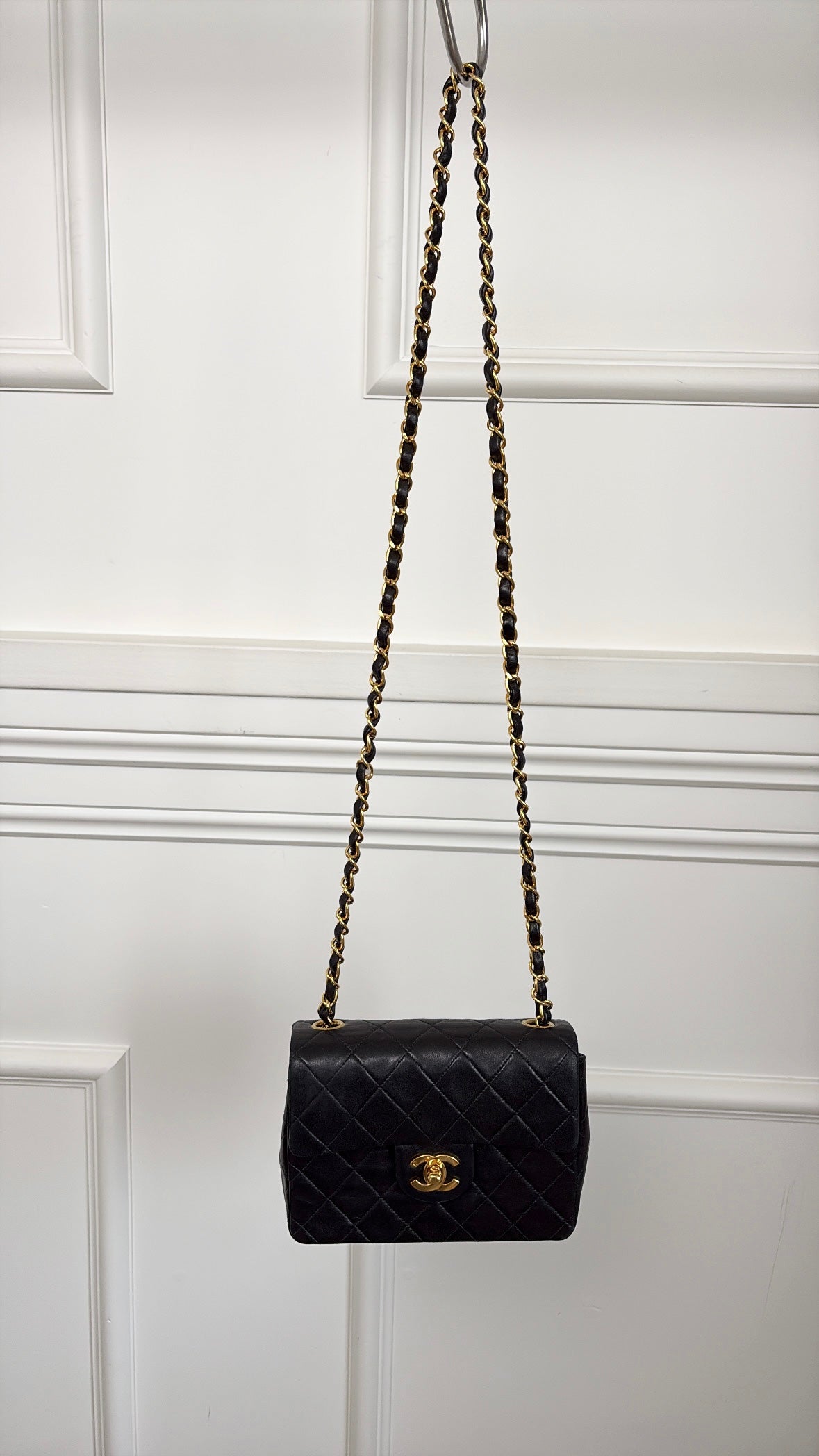 Chanel Vintage Black Lambskin Mini Square Flap Bag Gold HW