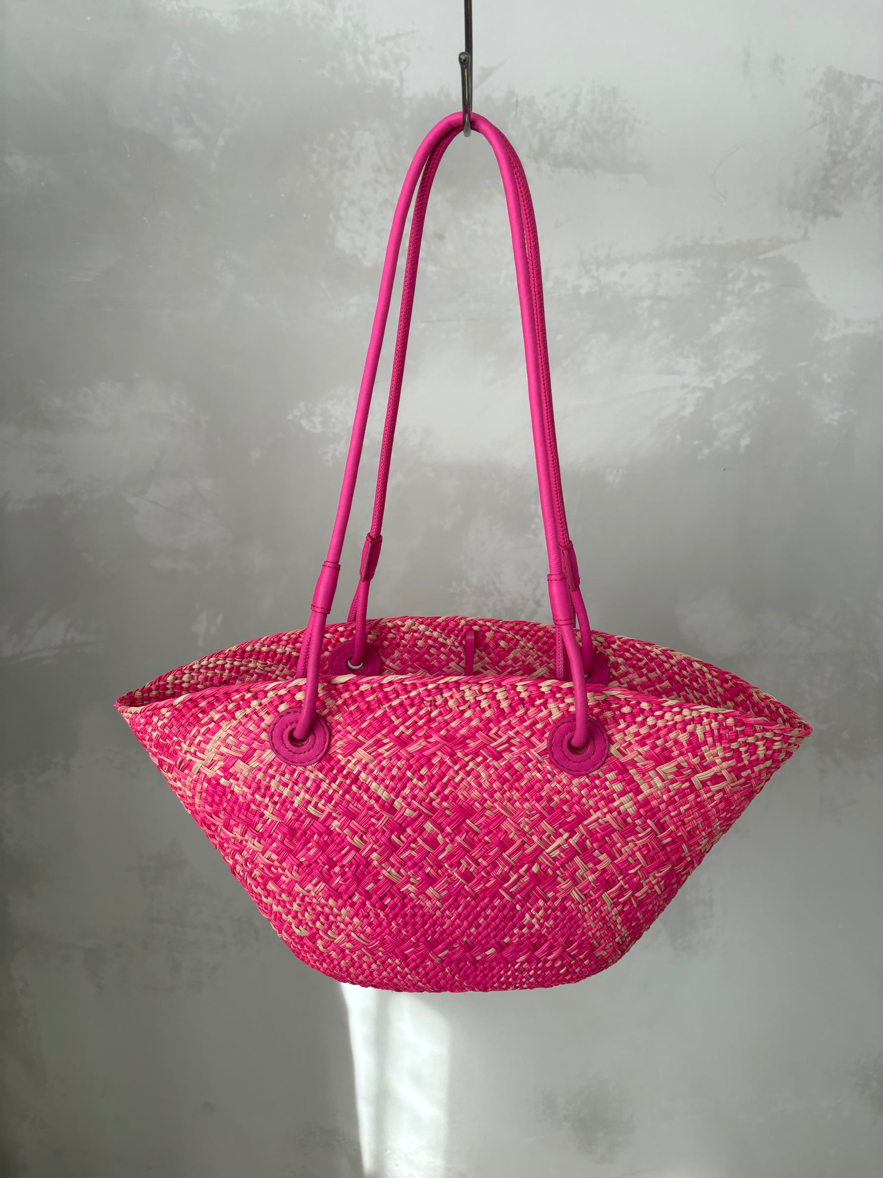 Loewe Pink Raffia Small Anagram Basket Bag