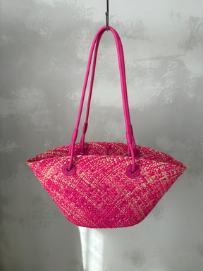 Loewe Pink Raffia Small Anagram Basket Bag