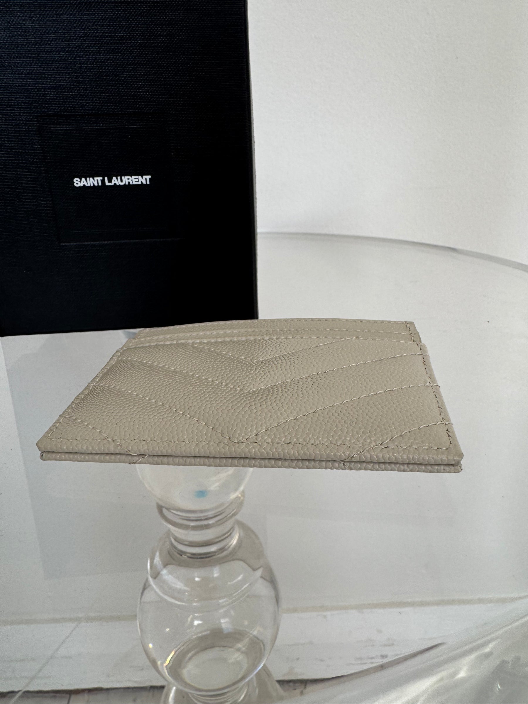 Saint Laurent Grained Leather Logo Cardholder Ivory