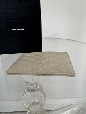 Saint Laurent Grained Leather Logo Cardholder Ivory