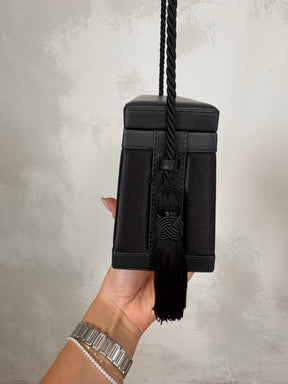 Hunting Season Black Satin and leather Tassel Box Bag