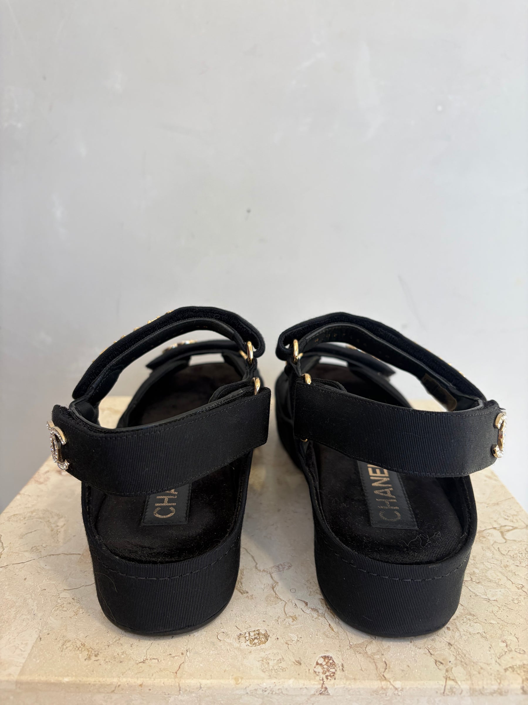 Chanel Grosgrain Platform Sandals Black, 38 C