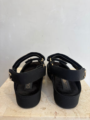 Chanel Grosgrain Platform Sandals Black, 38 C