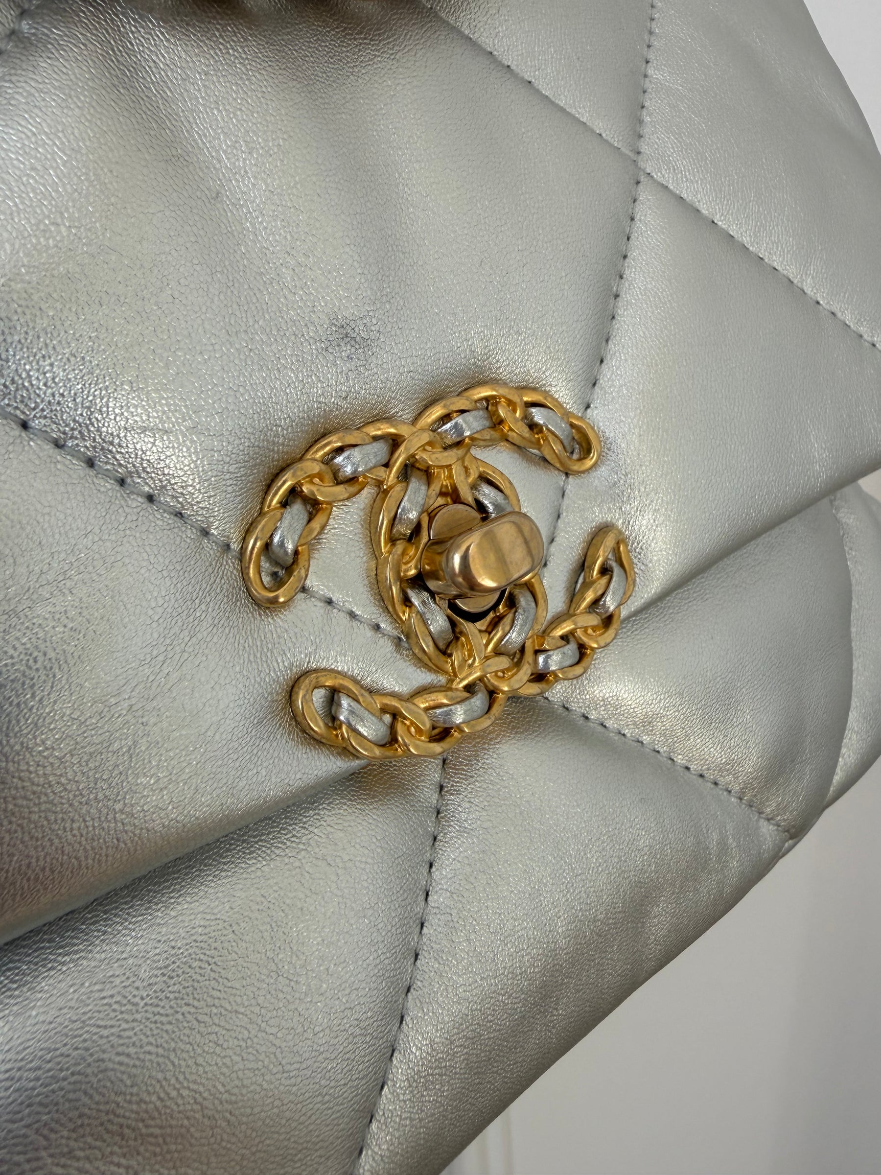 Chanel 19 Silver Lambskin Bag