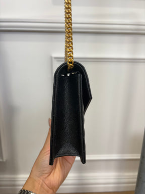 Saint Laurent Black Chevron Quilted Envelope Chain Wallet