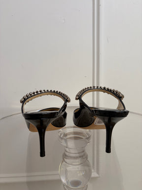 Jimmy Choo Black Patent Leather and Crystal Bing Mules, 36