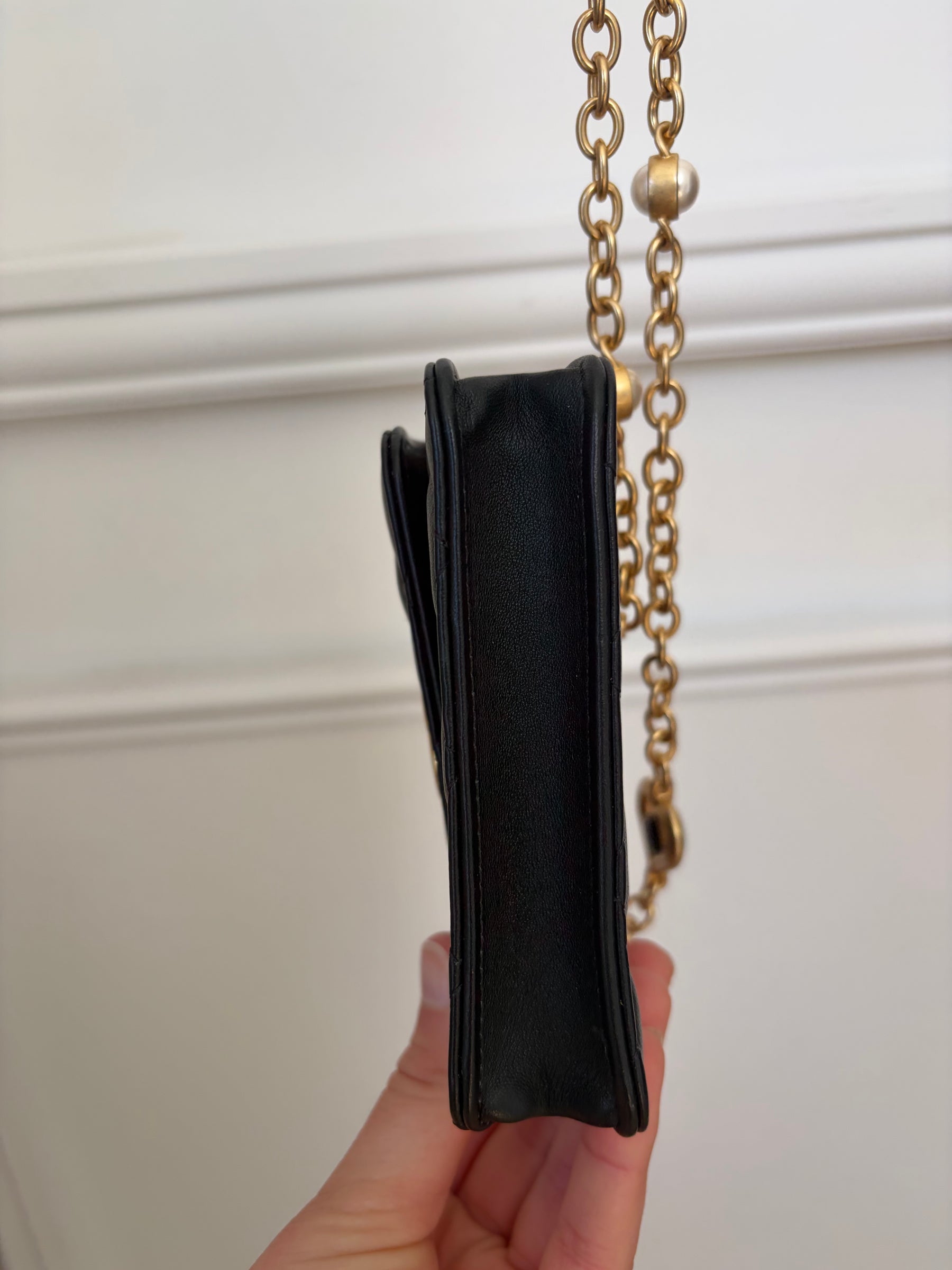 Chanel Black Lambskin Leather Mini Flap With Enamel Detail Chain