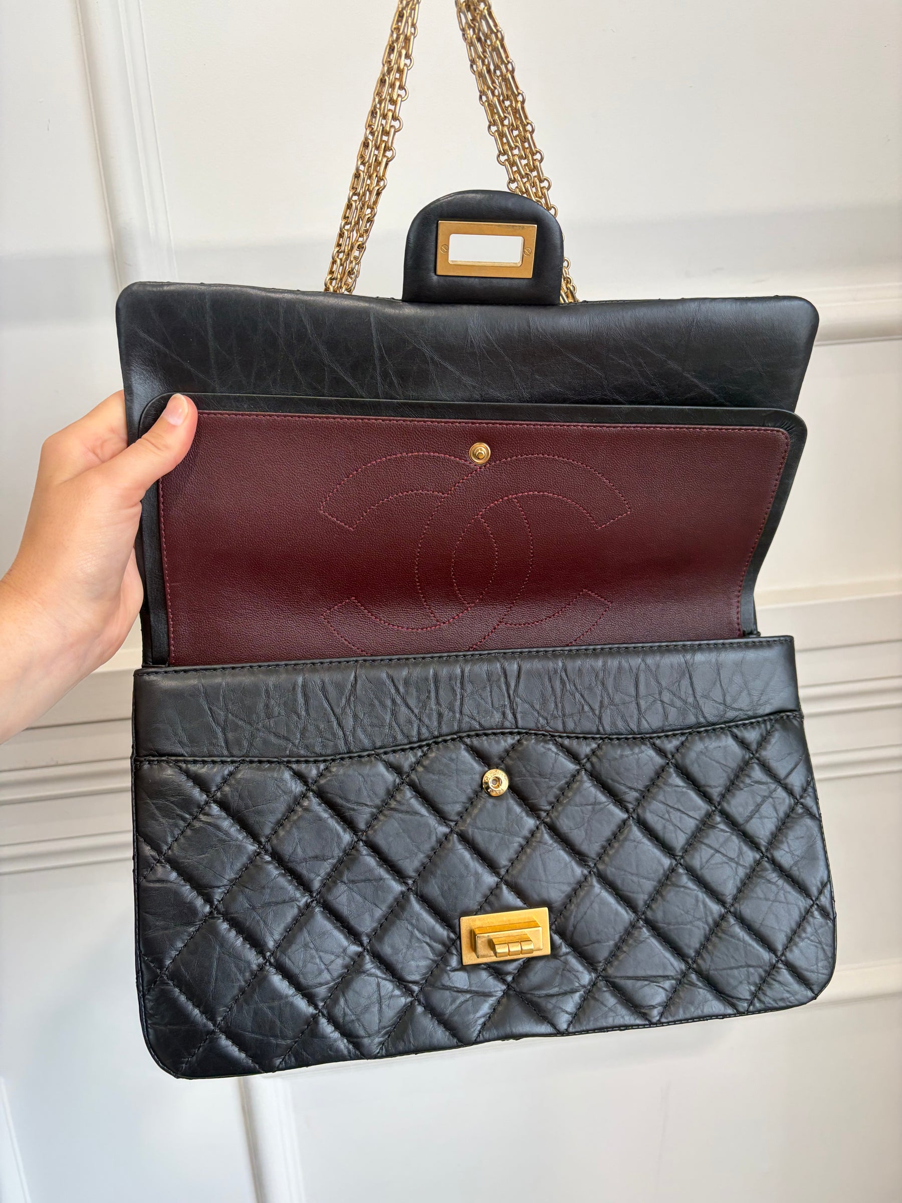 Chanel Black Crinkled Lambskin Reissue 2.55 Jumbo Flap Bag