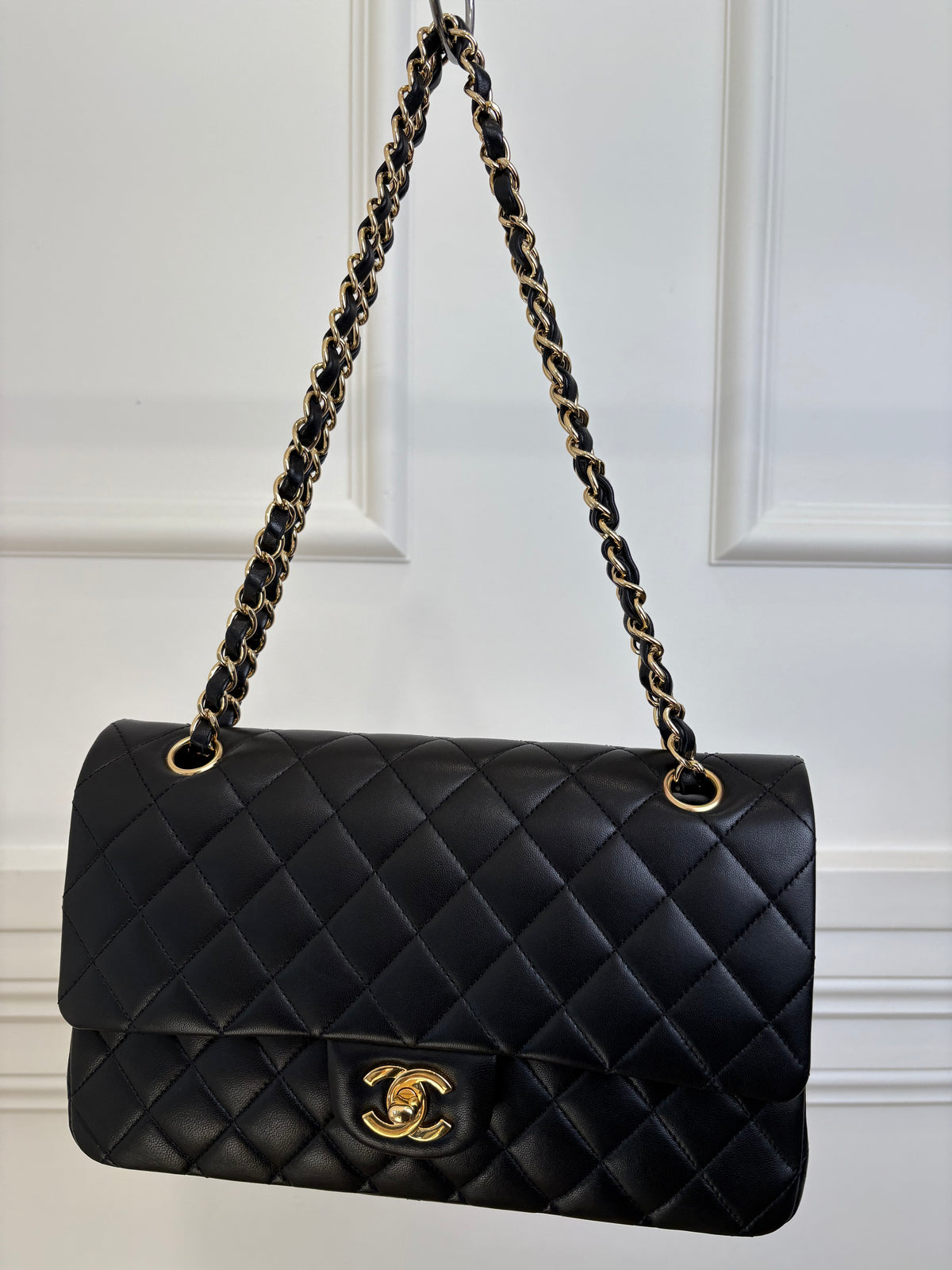 Chanel Black Lambskin Medium Classic Flap with Gold Hardware