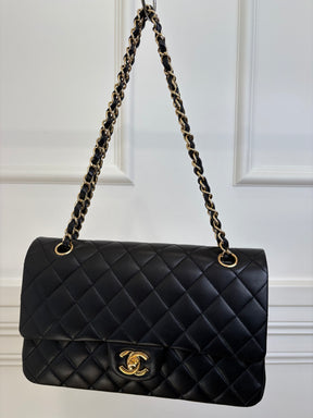 Chanel Black Lambskin Medium Classic Flap with Gold Hardware