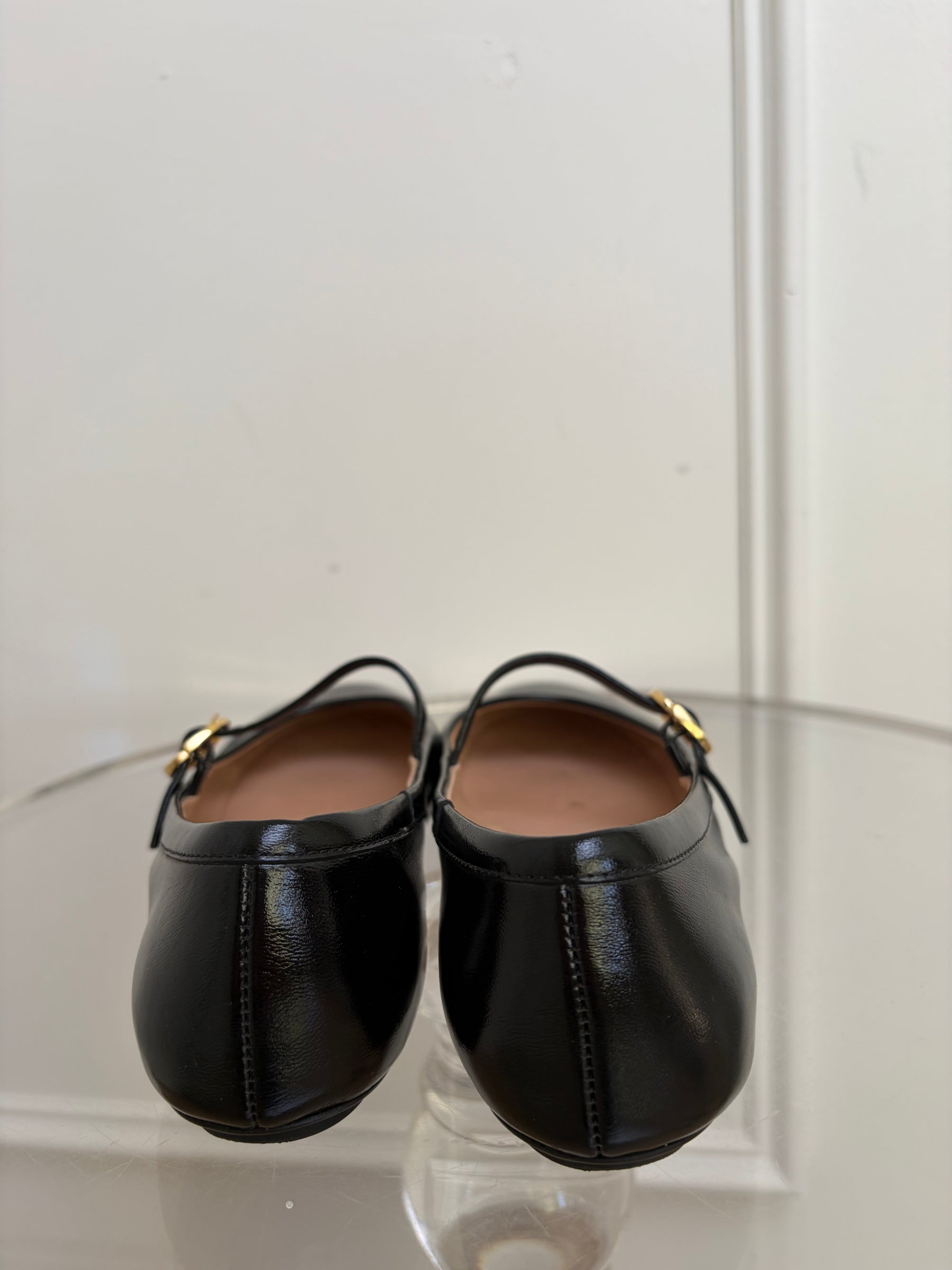 Gianvito Rossi Black Patent Leather Ballet Flats, 37.5