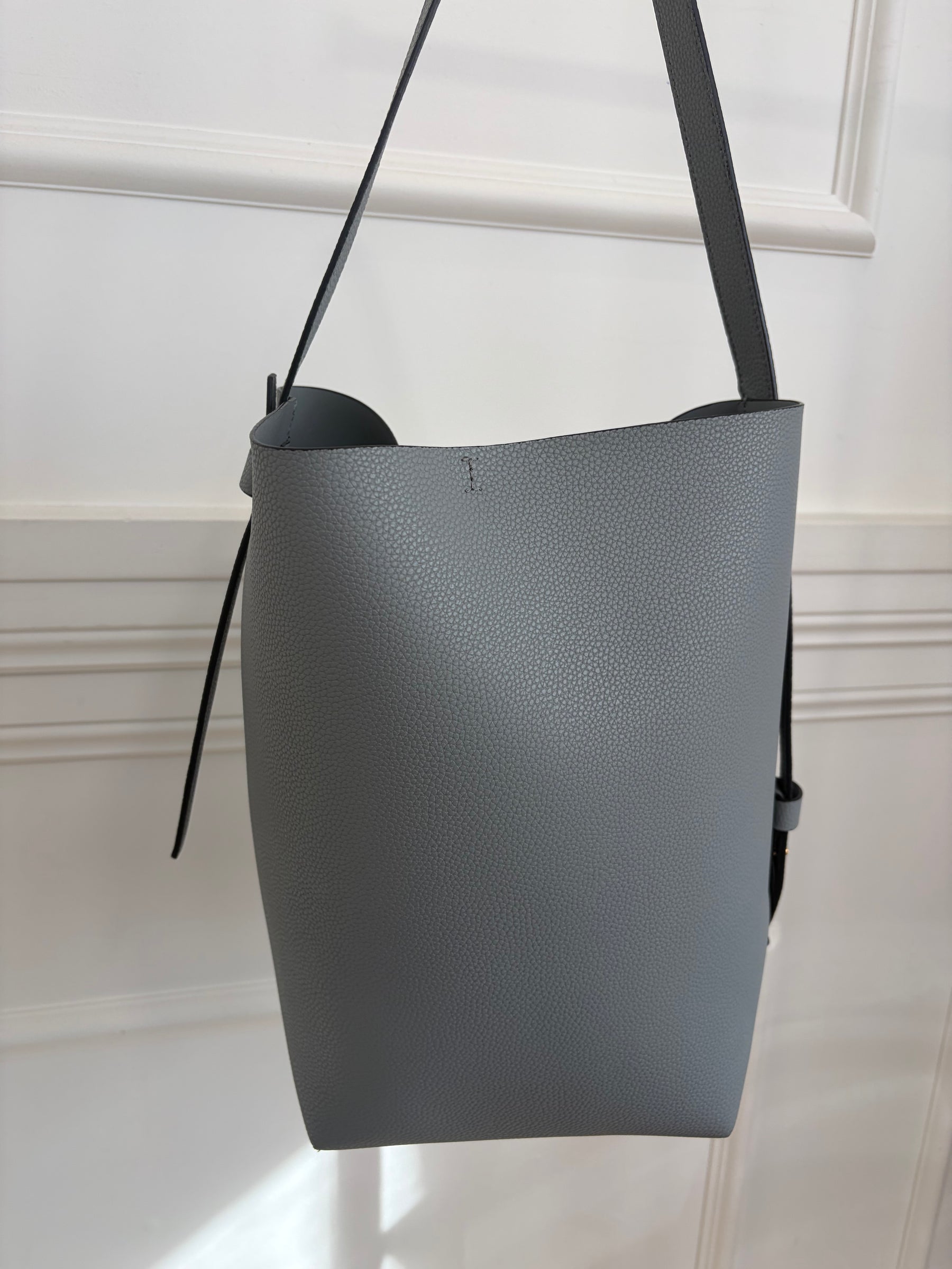 Oroton Grey Leather Bucket Bag with Internal Pouch