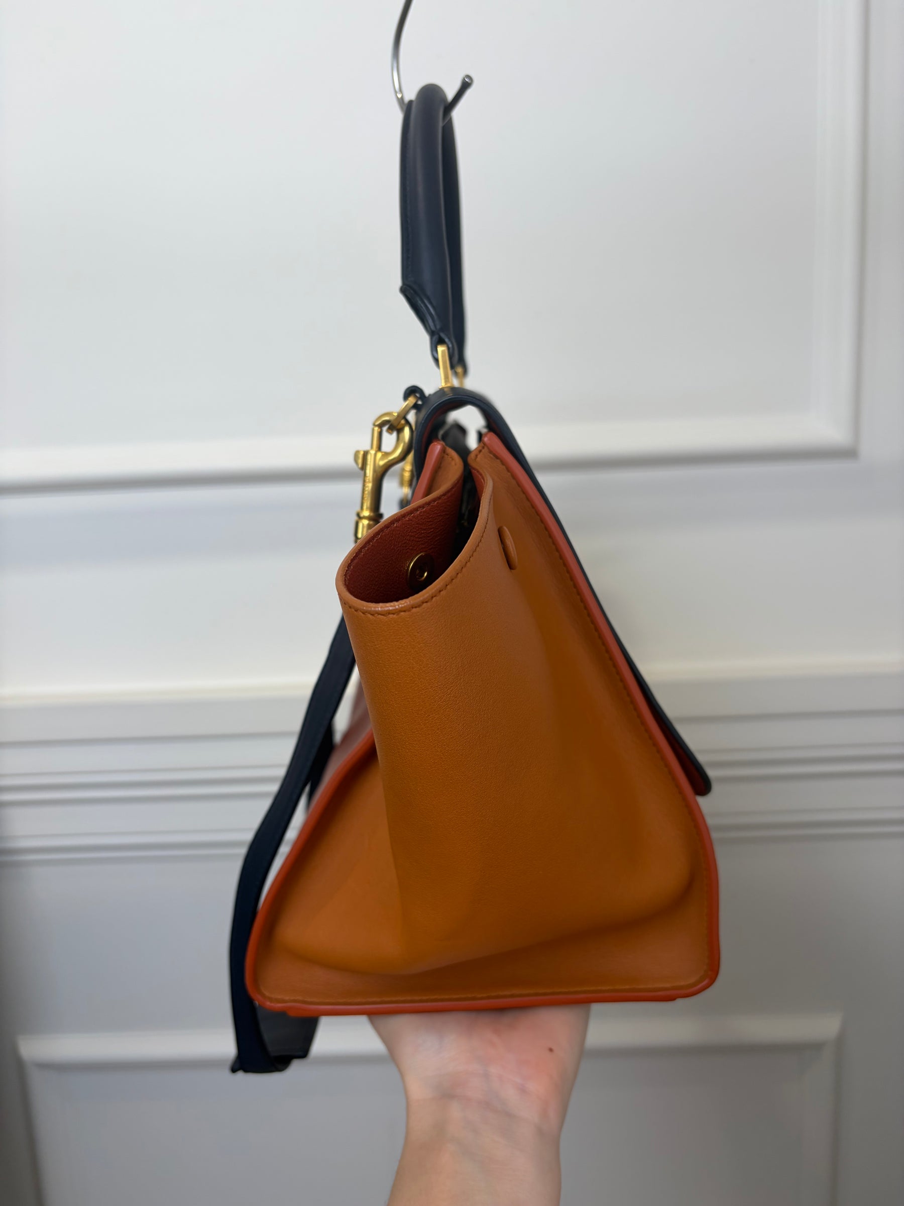 Celine Navy Tan and Rust Leather Trapeze Bag