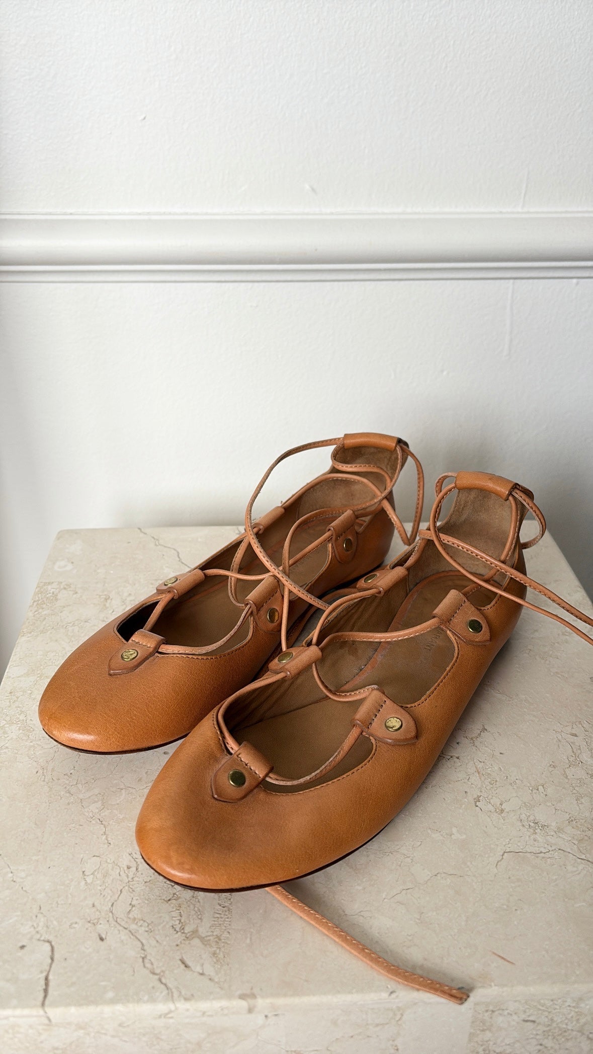 Isabel Marant Brown Leather Lace-up Ballet Flats, 36