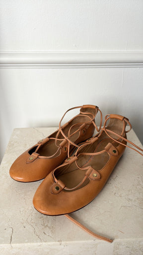 Isabel Marant Brown Leather Lace-up Ballet Flats, 36