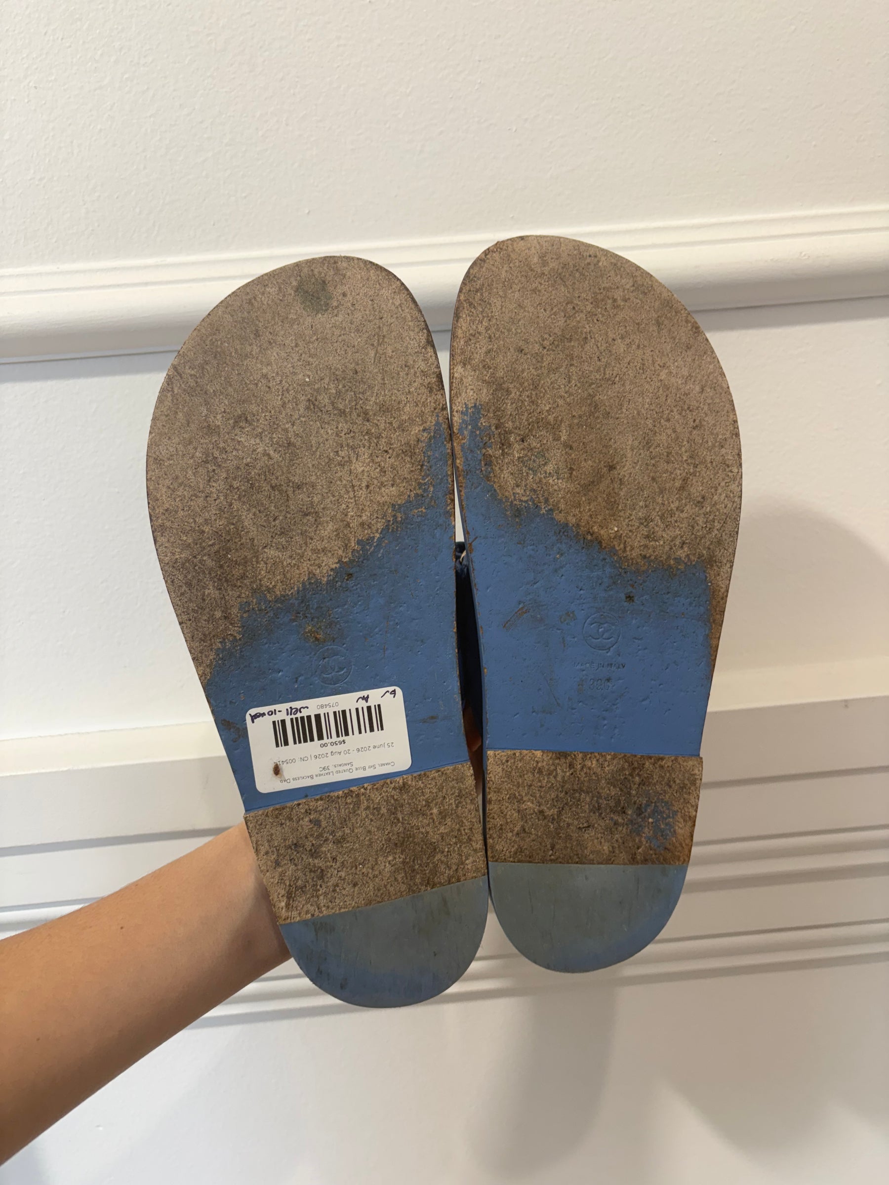 Chanel Sky Blue Quilted Leather Backless Dad Sandals, 39C