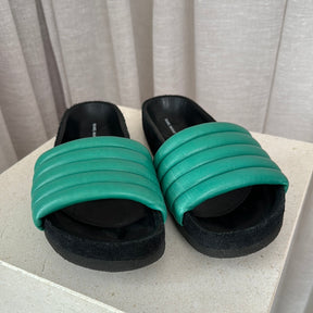 Isabel Marant Hellea Leather Padded Slides Green, 39