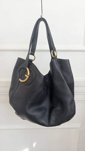 Gucci Black Leather Interlocking G Hobo Bag