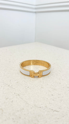 Hermès Clic H Bracelet White With Gold HW GM