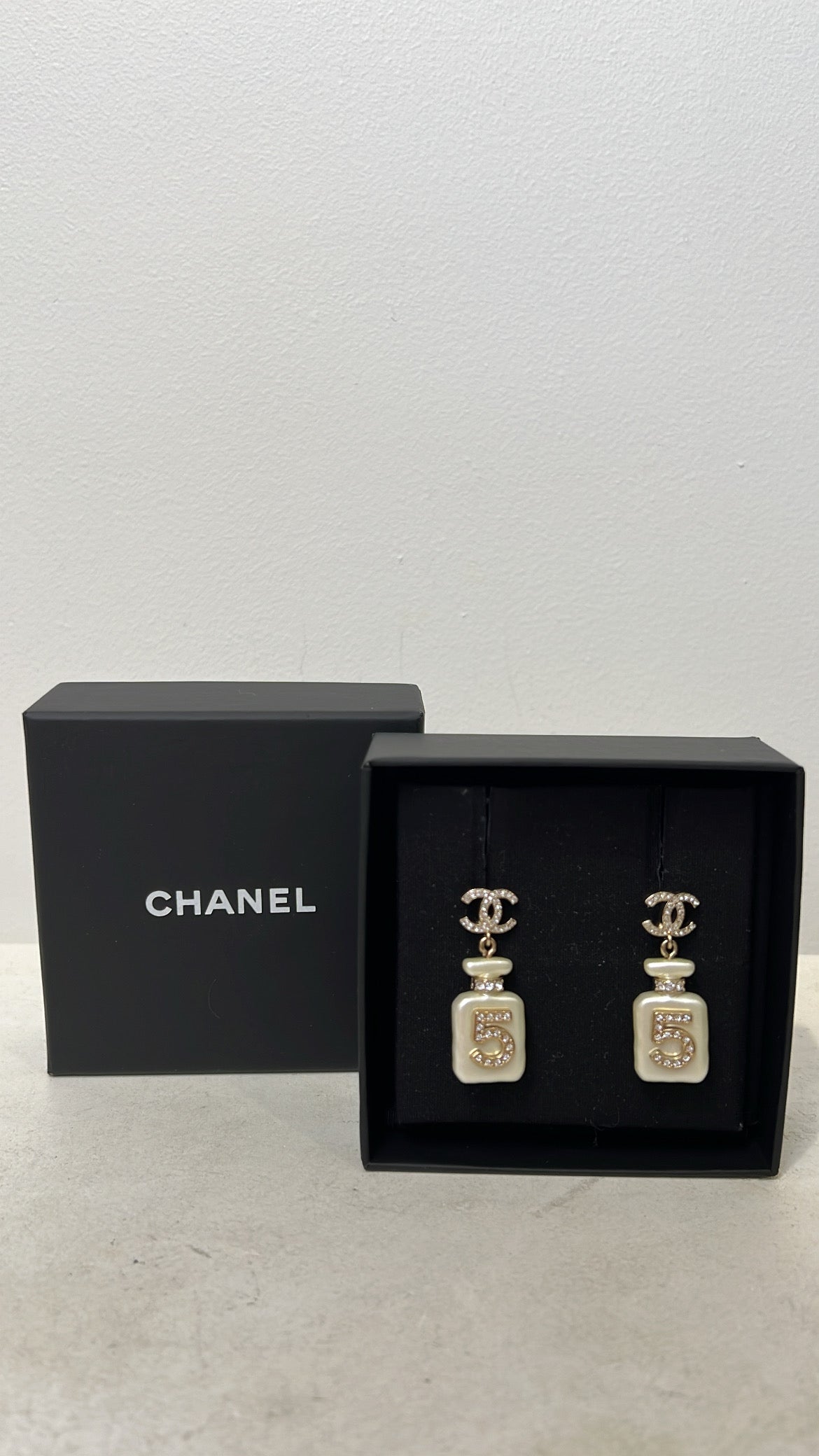 Chanel Gold Tone Crystal Chanel Number 5 Drop Earrings