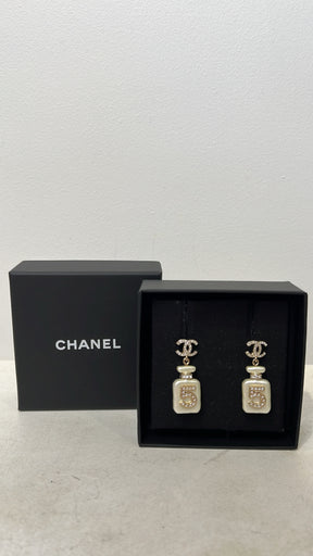 Chanel Gold Tone Crystal Chanel Number 5 Drop Earrings