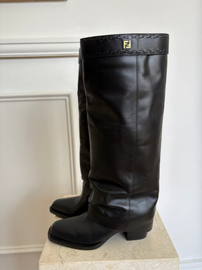 Fendi Black Leather Logo Ankle Boots, 38