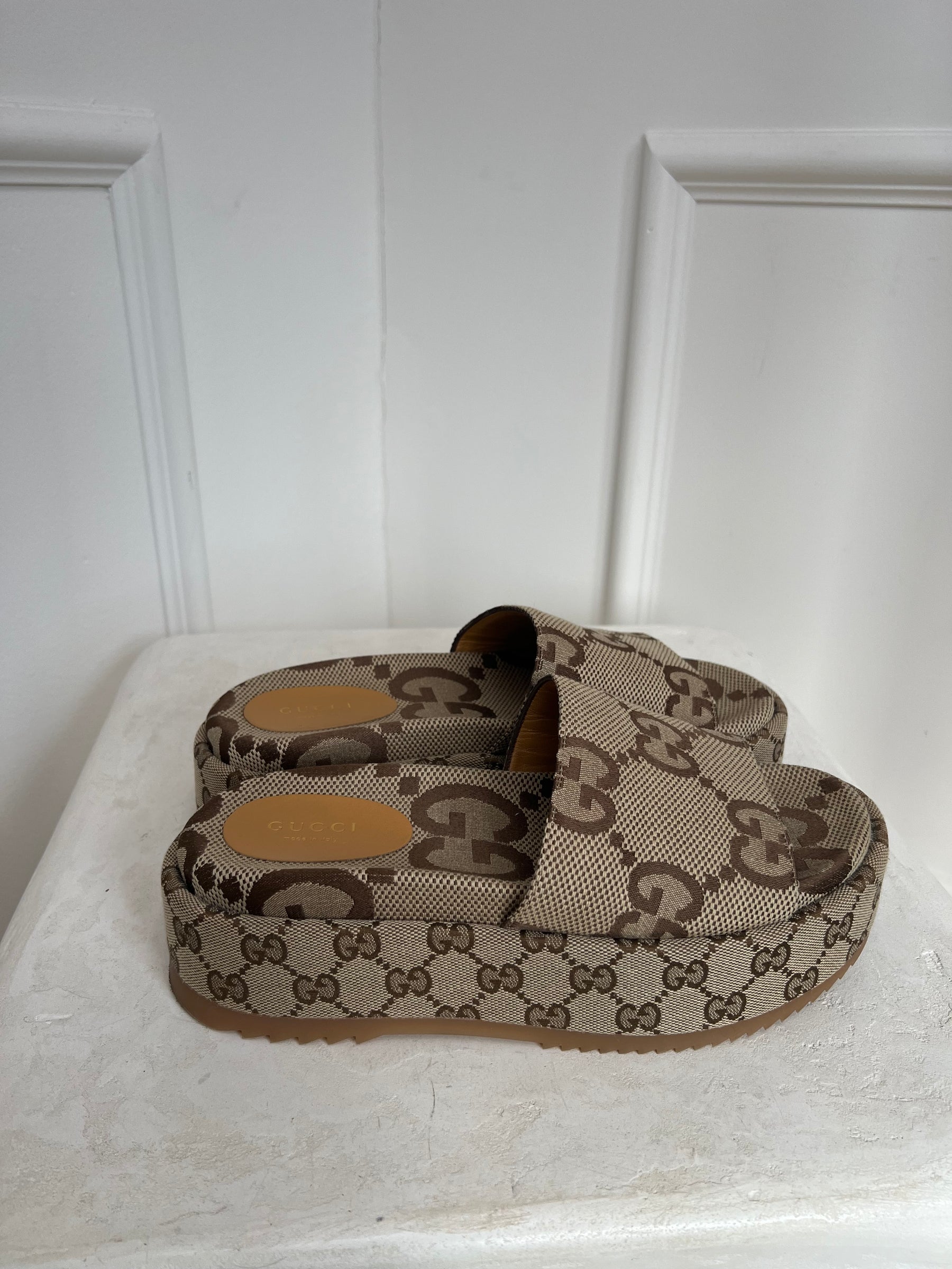 Gucci Monogram Platfrom Slides, 37