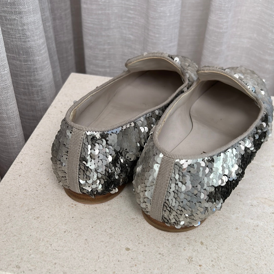 Chanel Sequin Slippers in Silver