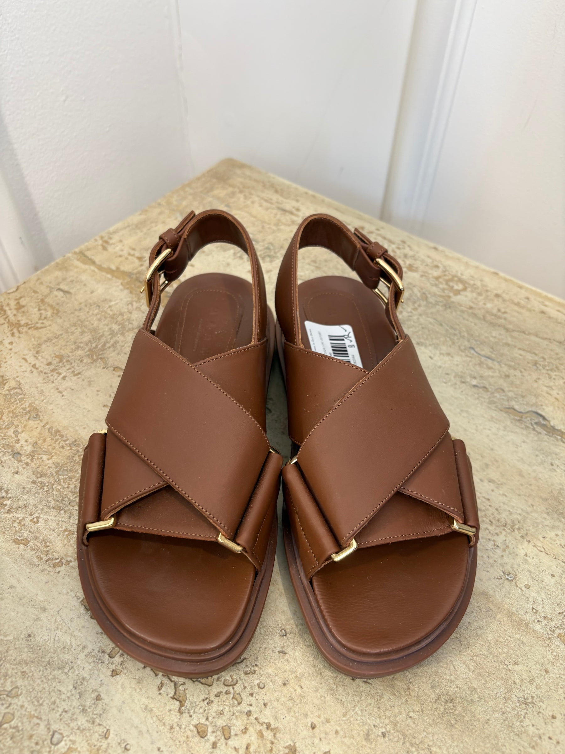 Marni Fussbett Criscross Sandal In Gold Brown, 35