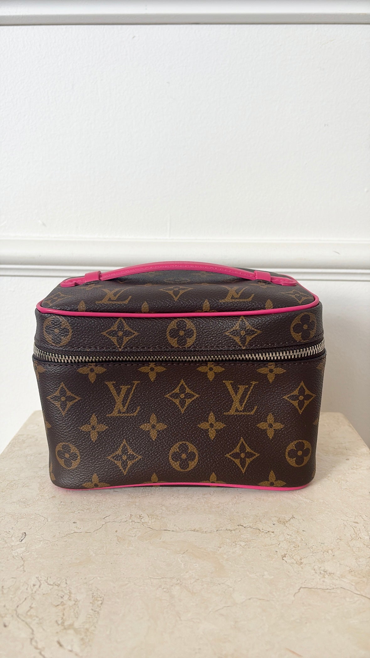 Louis Vuitton Canvas Monogram Nice Mini Toiletry Bag with Pink Leather Trim
