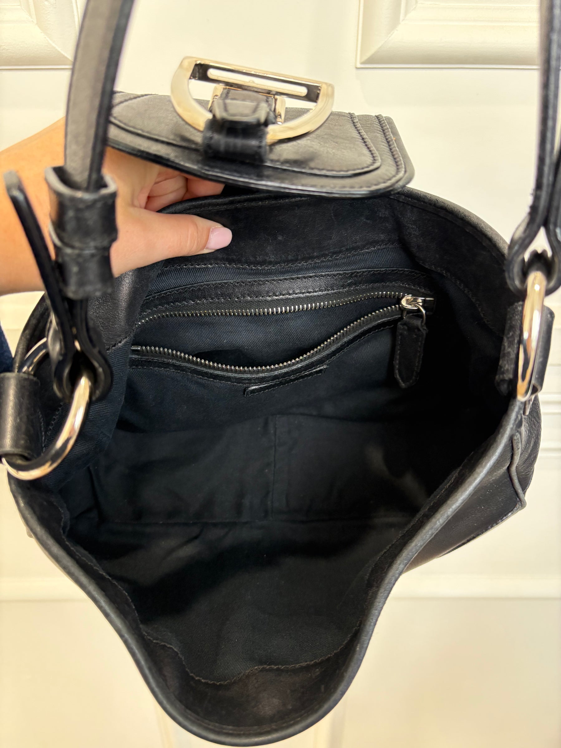 Ralph Lauren Vintage Black Leather Silver Stirrup Shoulder Bag