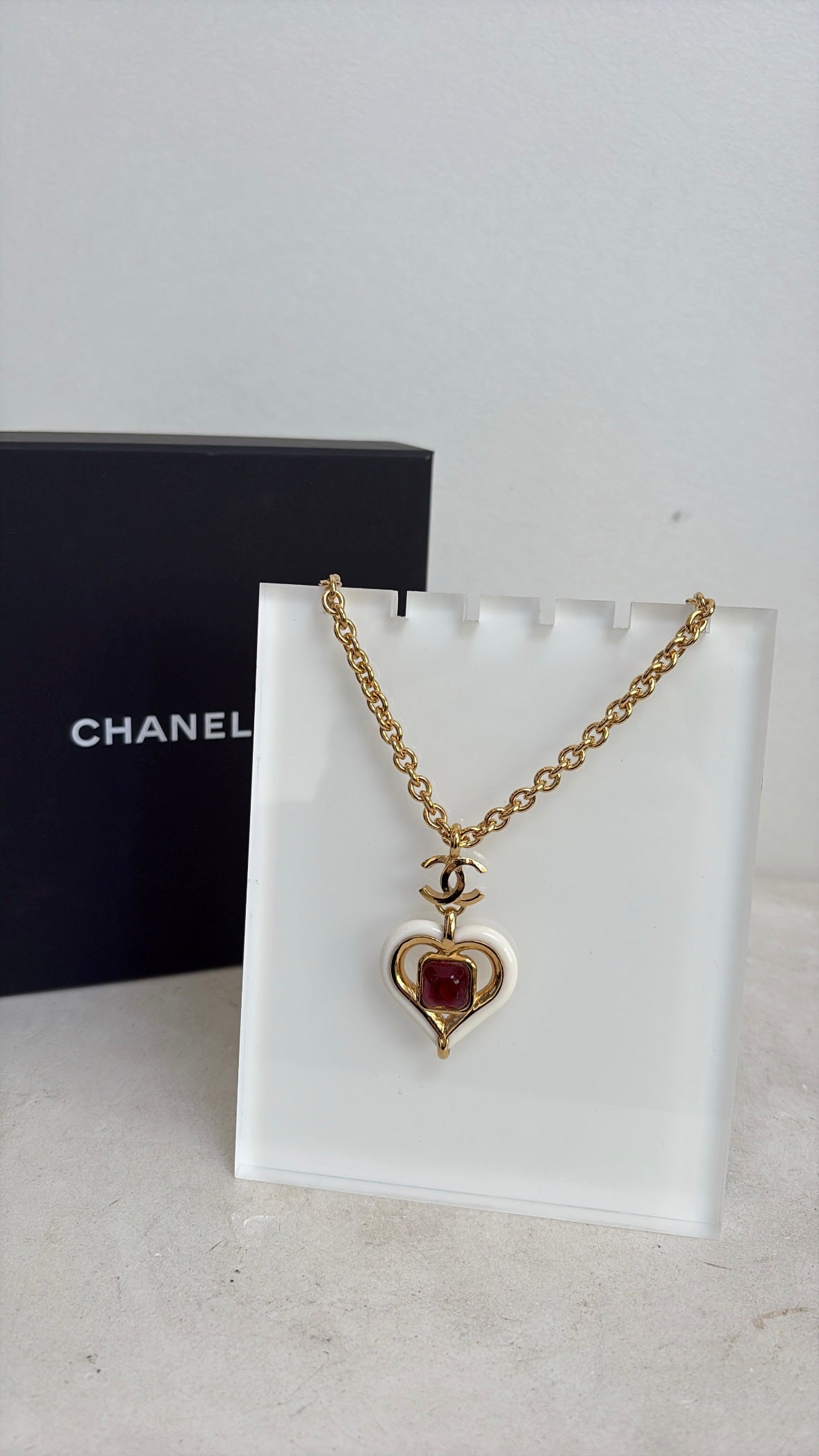 Chanel Heart Pendant With Red Stone And Gold Tone HW