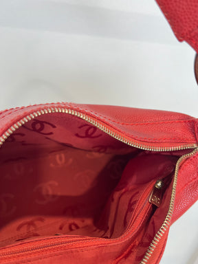 Chanel Red Caviar Leather Wood Detail Shoulder Bag