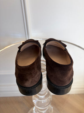 Tod's Brown Suede Loafers With Fringe, 37.5