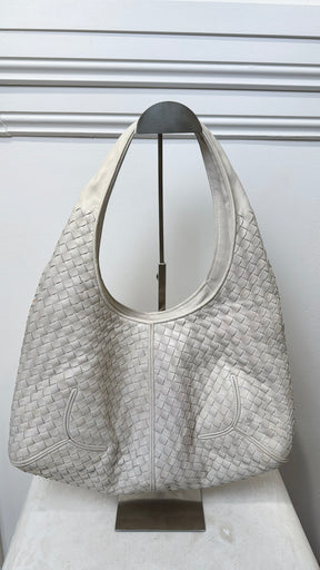 Bottega Veneta White Intrecciato Leather Hobo Shoulder Bag