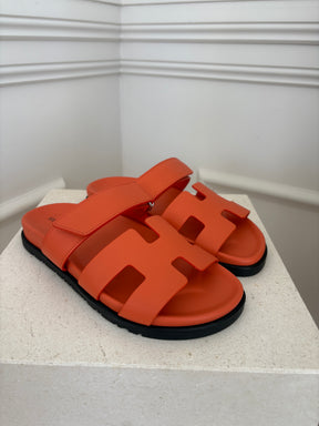 Hermès Rose Sorbet Epsom Leather Chypre Sandals, 38