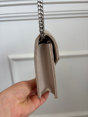 Saint Laurent Beige Grained Leather Envelope Chain Wallet