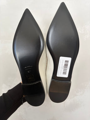 bassike Off White Pointed Toe Mesh Leather Flats, 37