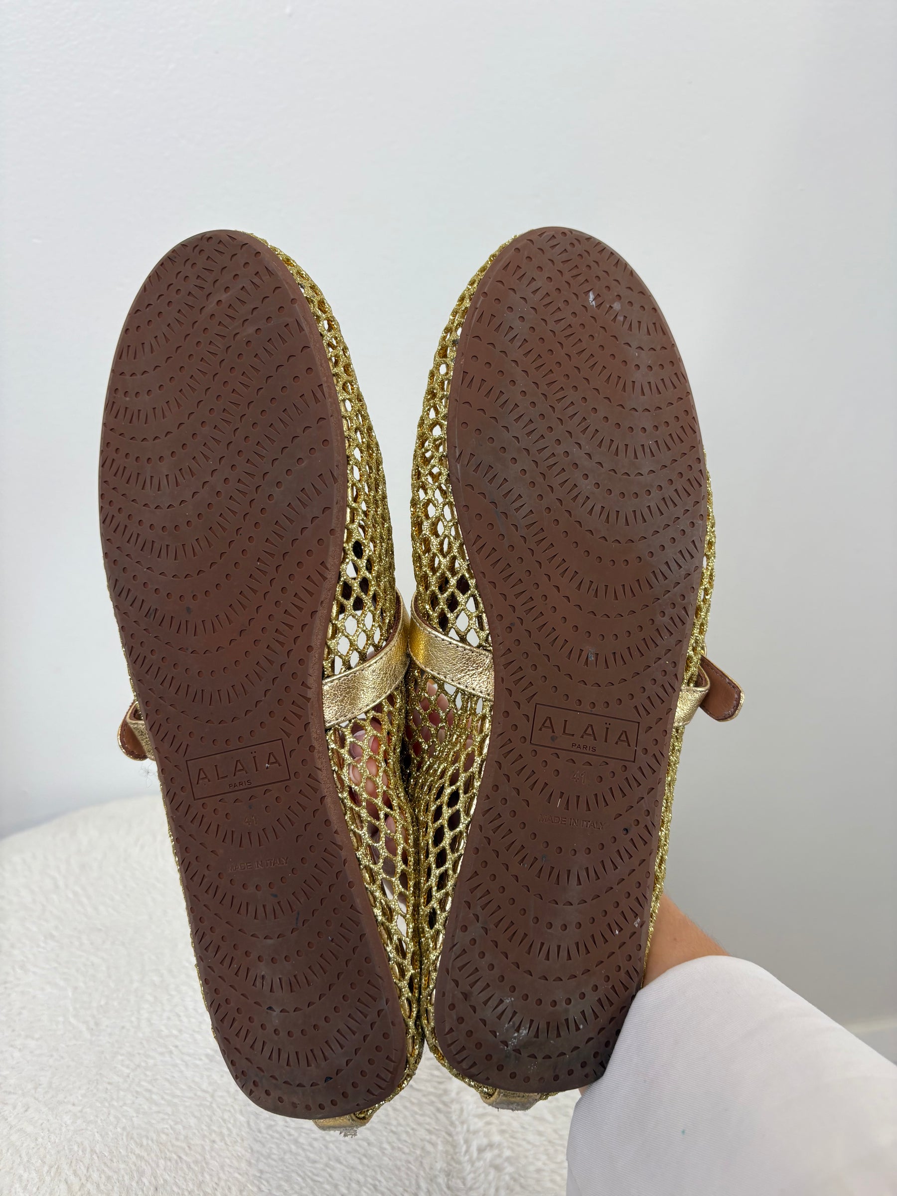 Alaïa Gold Net Ballet Flats, 41