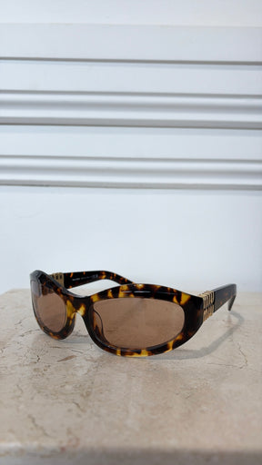 Miu Miu Tortoiseshell Oval Logo Sunglasses