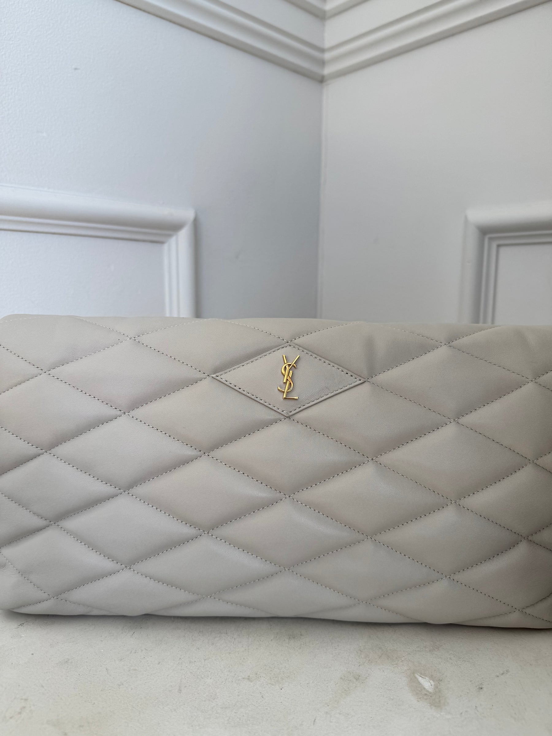 Saint Laurent Stone Leather Puffy 'Sade' Clutch Bag