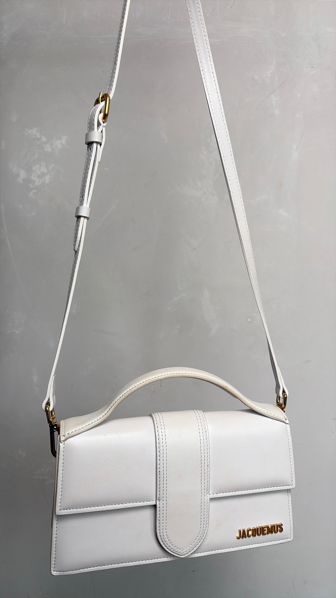 Jacquemus White Leather Bambino Top Handle Crossbody Bag