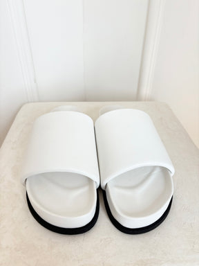bassike White Leather Padded Slides, 40