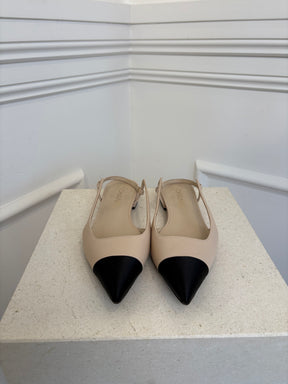 Chanel Light Beige and Black Pointed Slingback Flats, 37.5