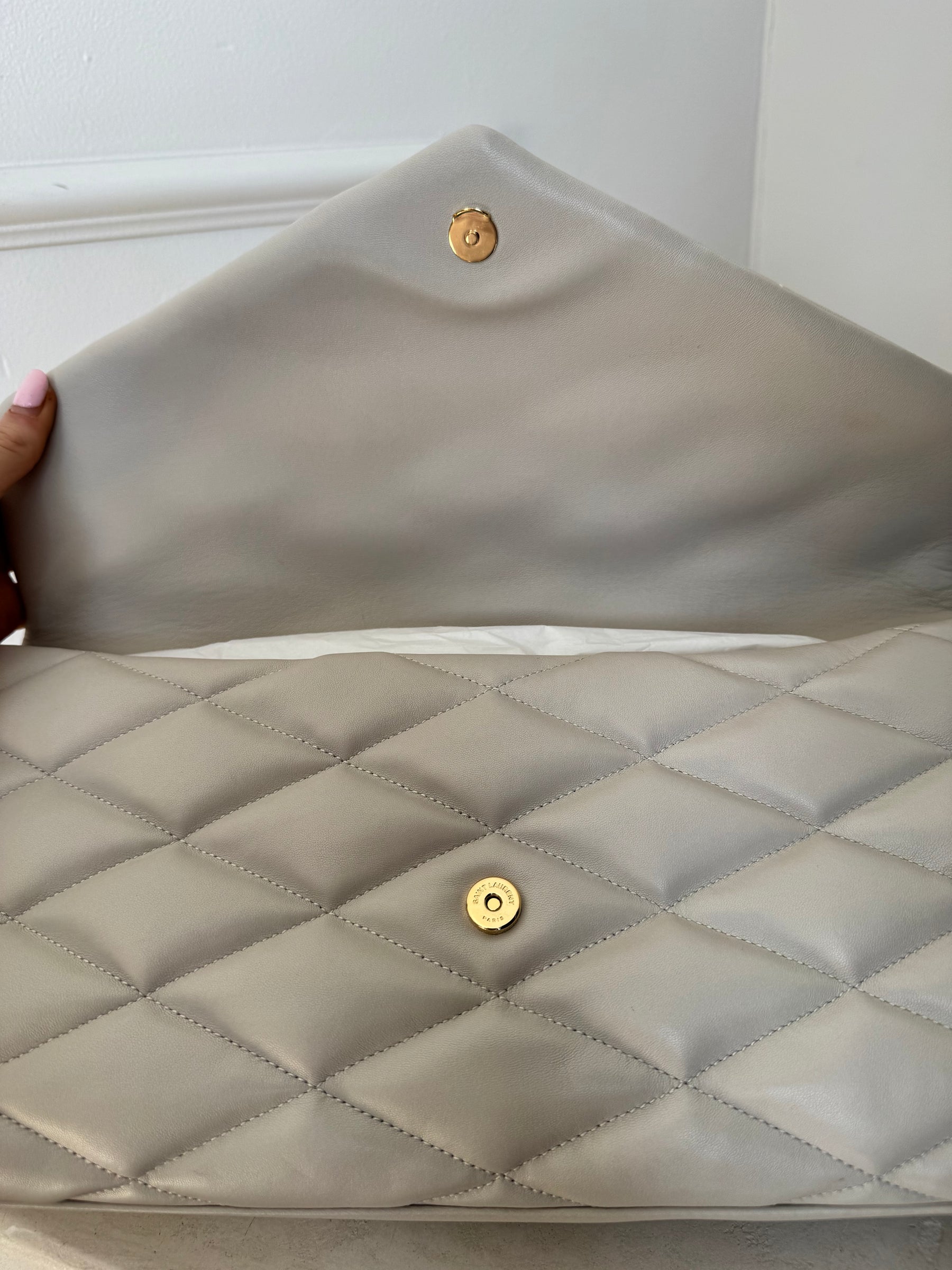 Saint Laurent Stone Leather Puffy 'Sade' Clutch Bag