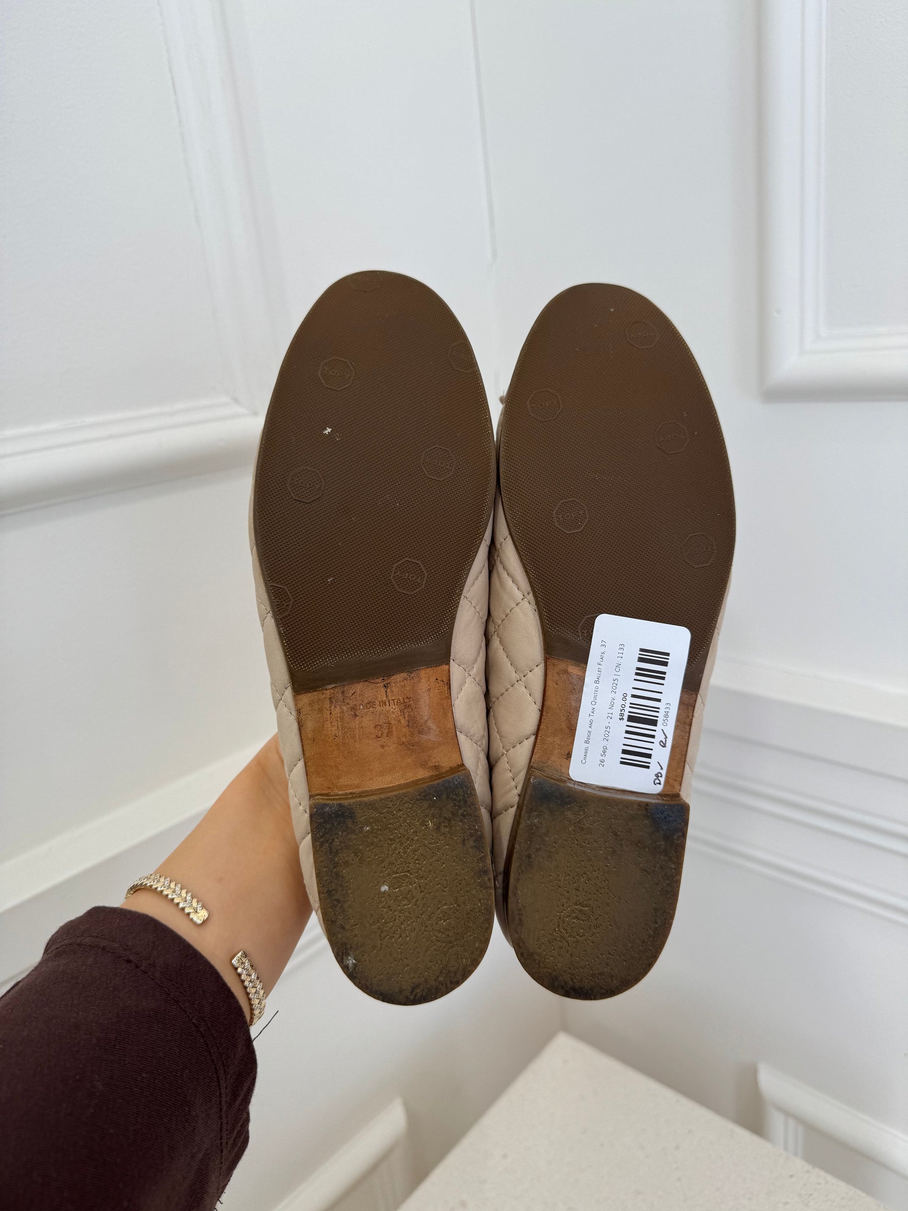 Chanel Beige and Tan Quilted Ballet Flats, 37