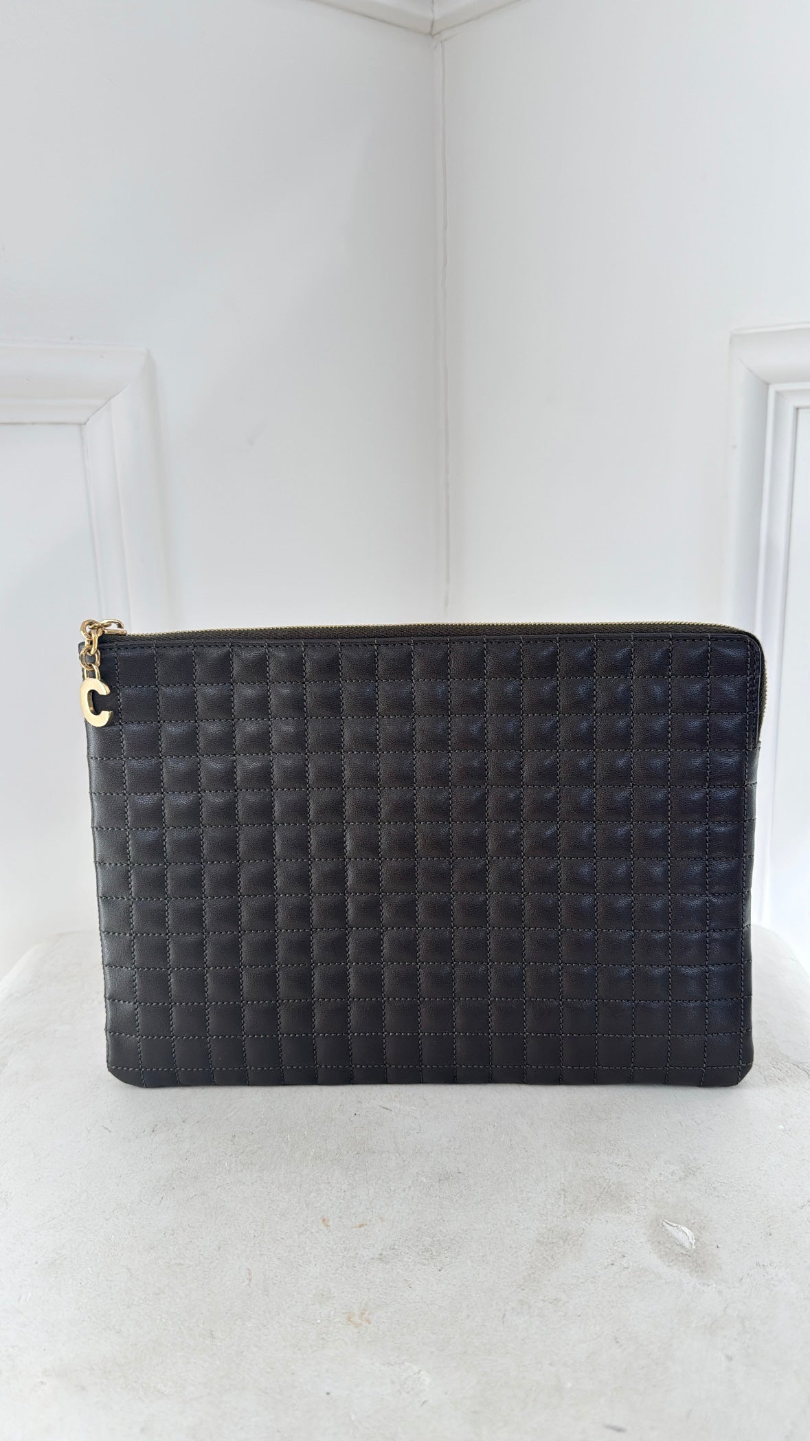 Celine Quilted Calfskin C Charm Clutch Bag Khaki